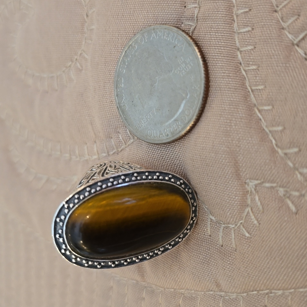 Statement Sterling Oval Tiger's Eye Ring - Picture 7 of 9
